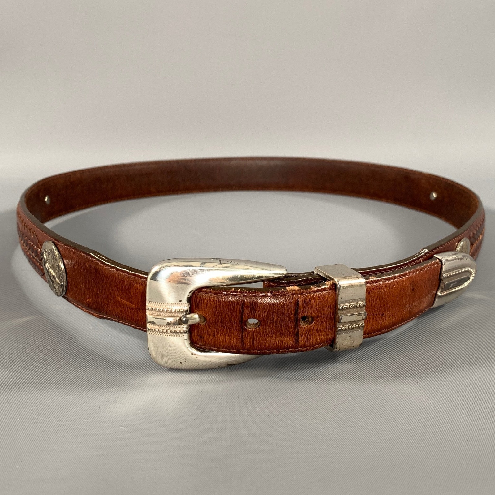 Onyx Size 38 Brown Studded Leather Belt